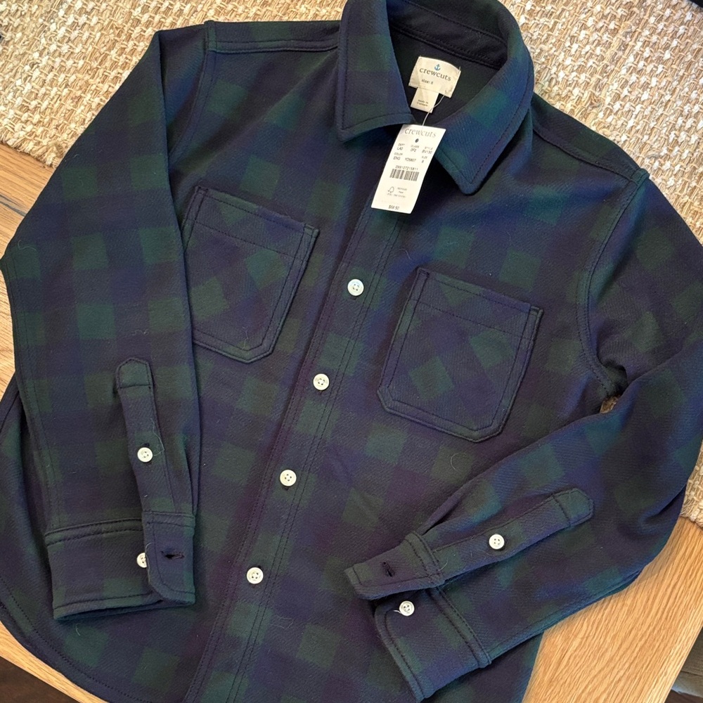 NWT CrewCuts SOFT/STRETCH/WARM Navy and Forest Checkered Shirt